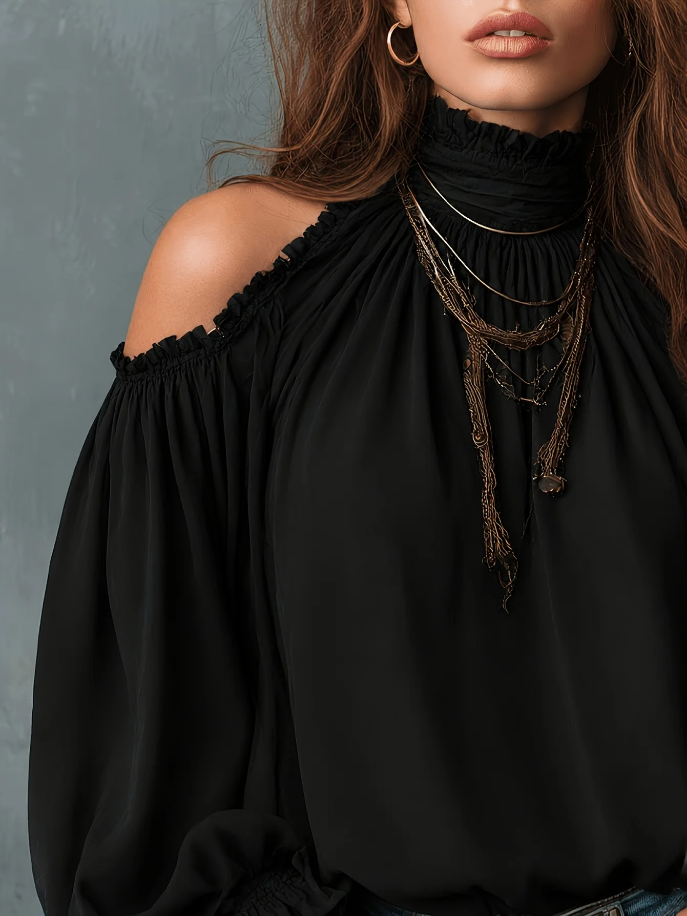Boho Paisley-Print Chiffon-Top Damen Sexy Off-Shoulder Bluse mit Trompetenärmeln Retro 70er Fairycore Hemden – Detail 24