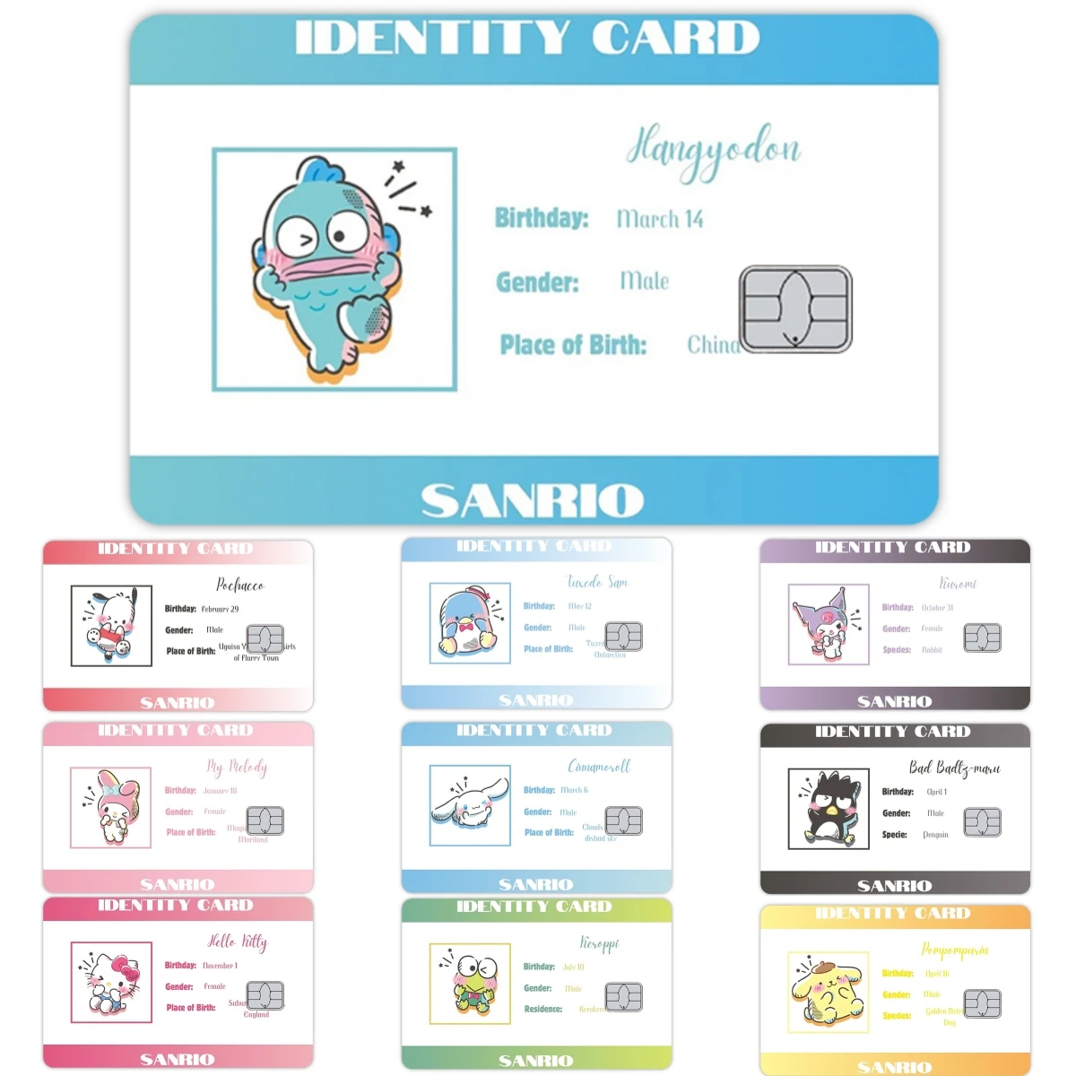 

Creative Anime Hangyodon Pochacco Cinnamoroll Kuromi Diy Debit Credit Card Stickers Kawaii Cartoon No Fade Film Skin Cover Gifts