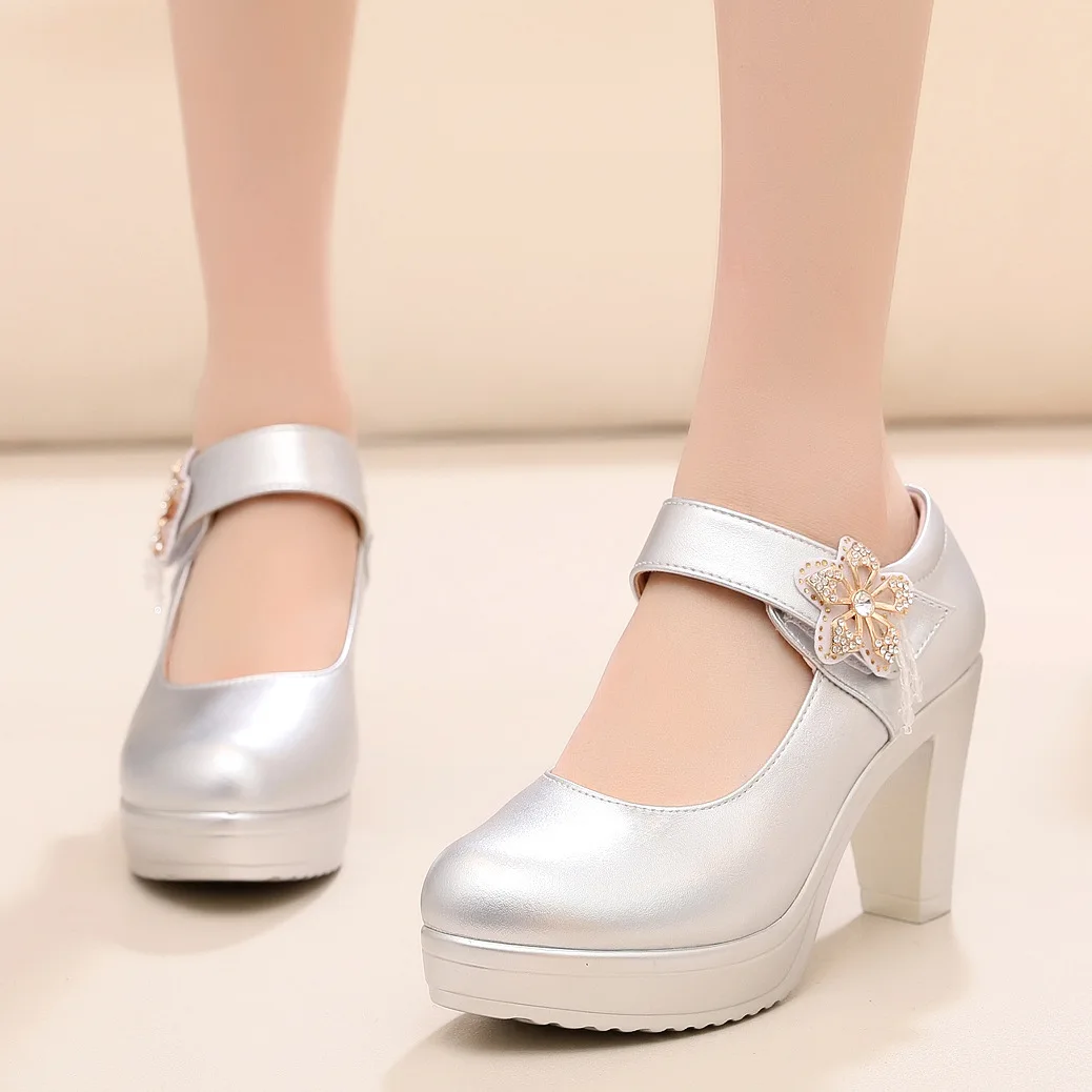 Small Size 32-43 Shallow Thick Bottom White Silver Wedding Shoes Bride Platform Pumps 2025 Decal High Heels Shoes for Model Mom