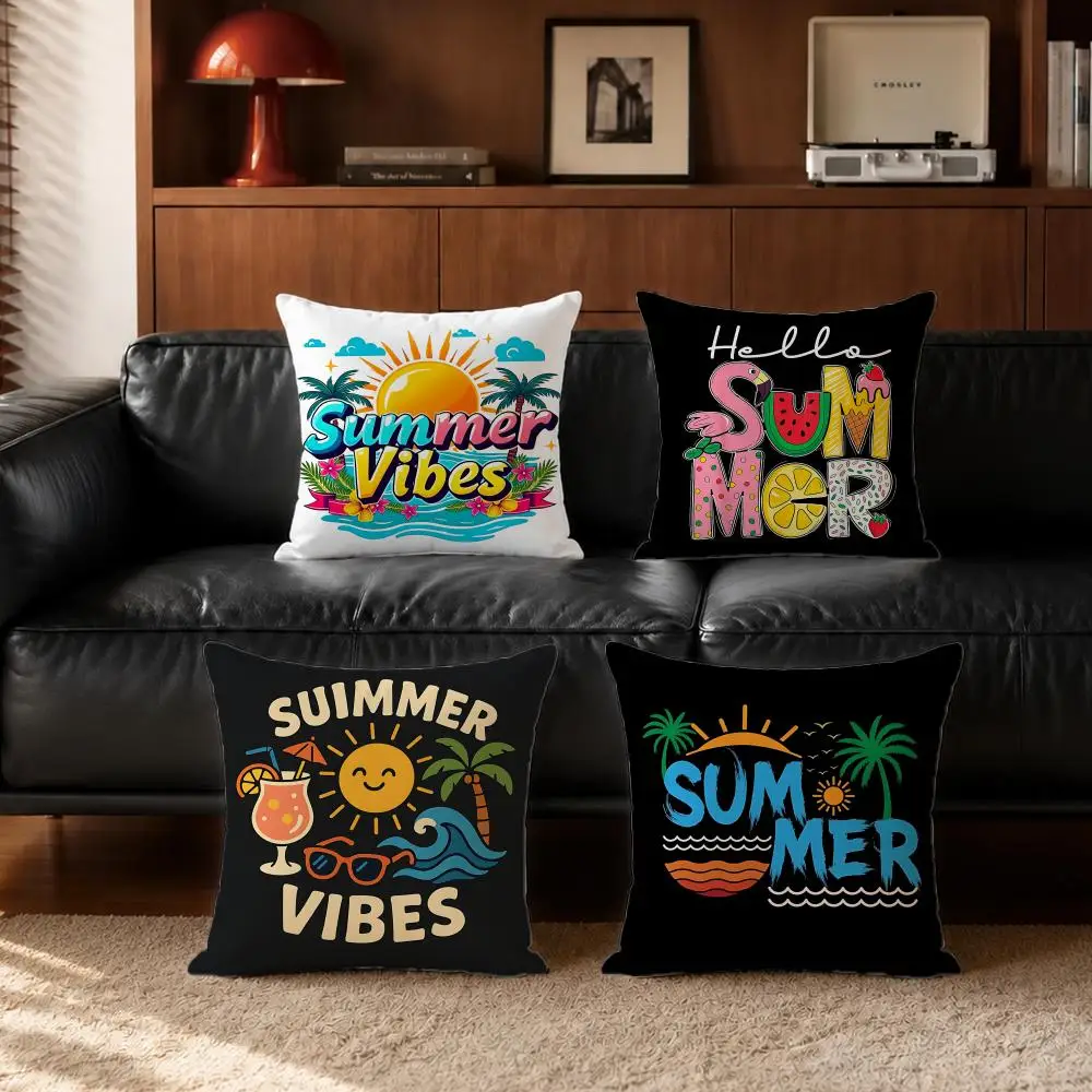 Summer Vibes Beach Graphic Cushion Cover Cushion Cover Set 4Pcs 50x50 45x45 40x40 Pillowcase Decorative Sofa Home Decor