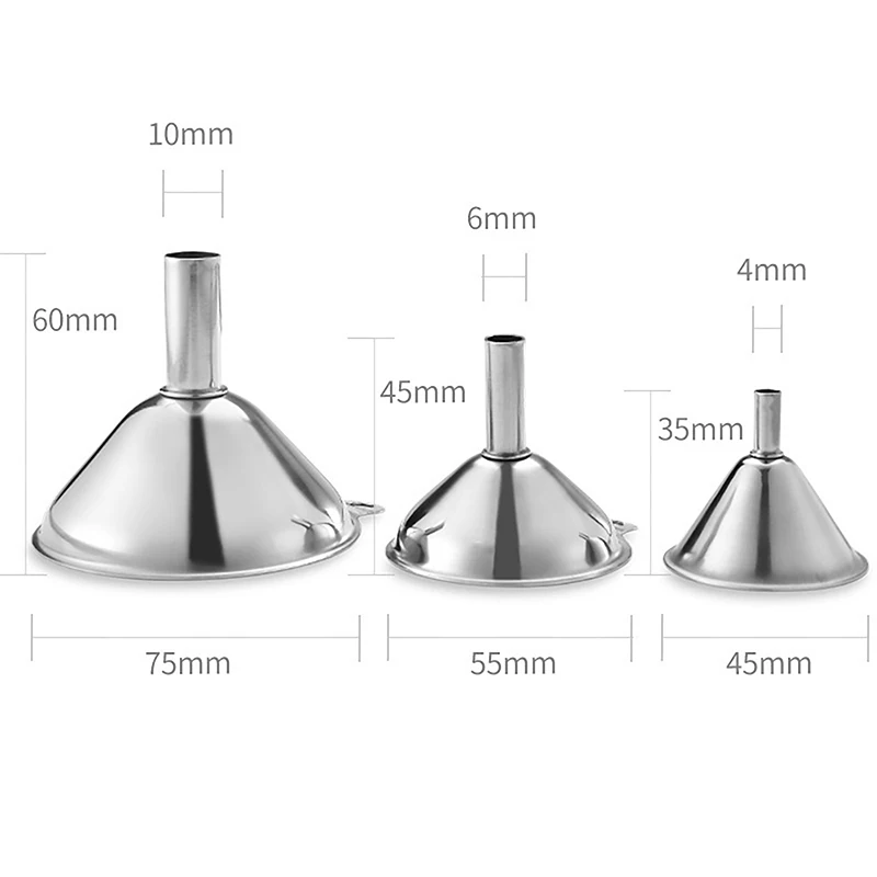 1Set Stainless Steel Funnel Three-piece Set Mini Funnel Oil Spill Wine Spill Tool Multipurpose Funnel Bar Kitchen Supplies