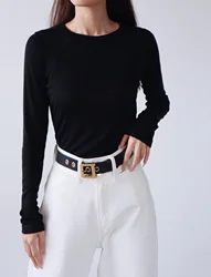 Wool Lyocell T Shirt Women Crew Neck Long Sleeve Essential Light Weight Tees Tops