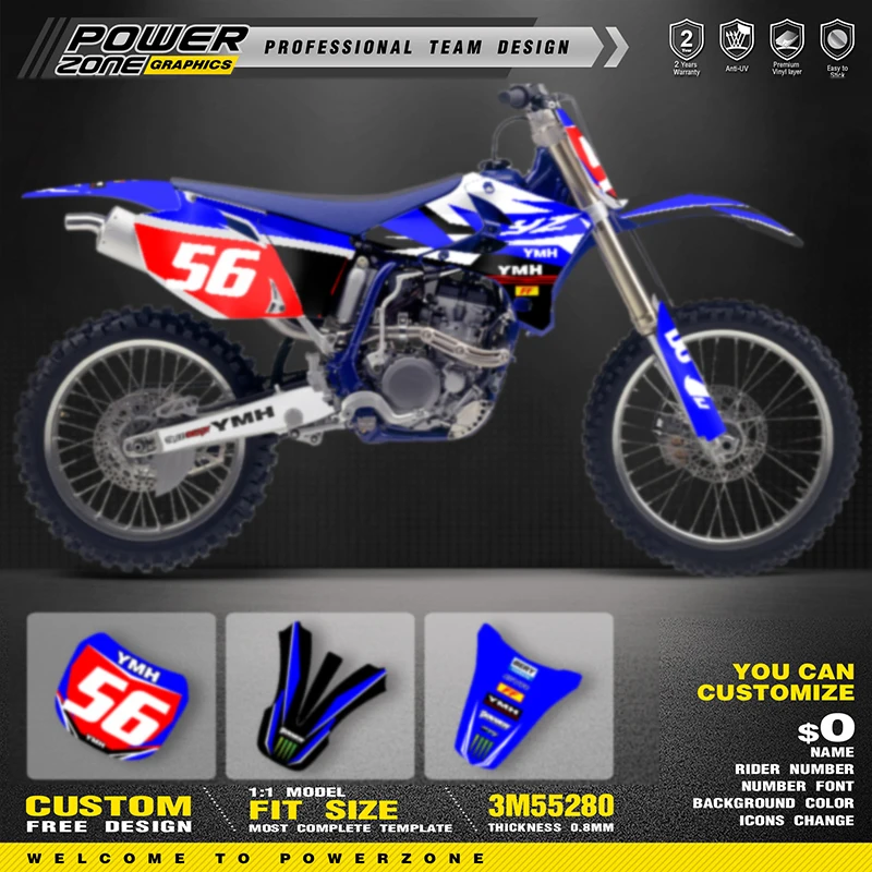 

PowerZone Custom Team Graphics Backgrounds Adhesive Decals Stickers Kit For YAMAHA YZF 2003 2004 2005 YZF250 450