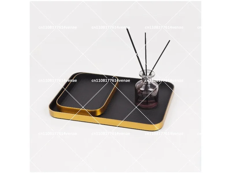Brushed Stainless Steel Leather Desktop Storage Tray Set Decorative Organizer for Vanity Living Room Office Counter