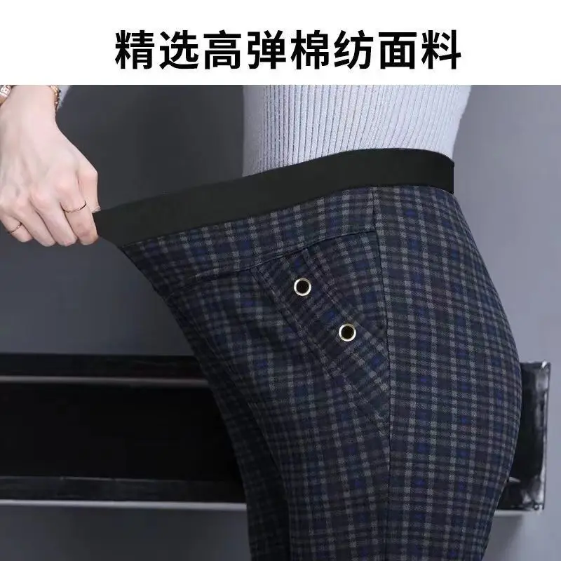 Frühling und Herbst frauen Hosen Mittleren alters und Ältere Hohe taille Elastische Hosen Mutter Plaid Casual Hosen Sommer