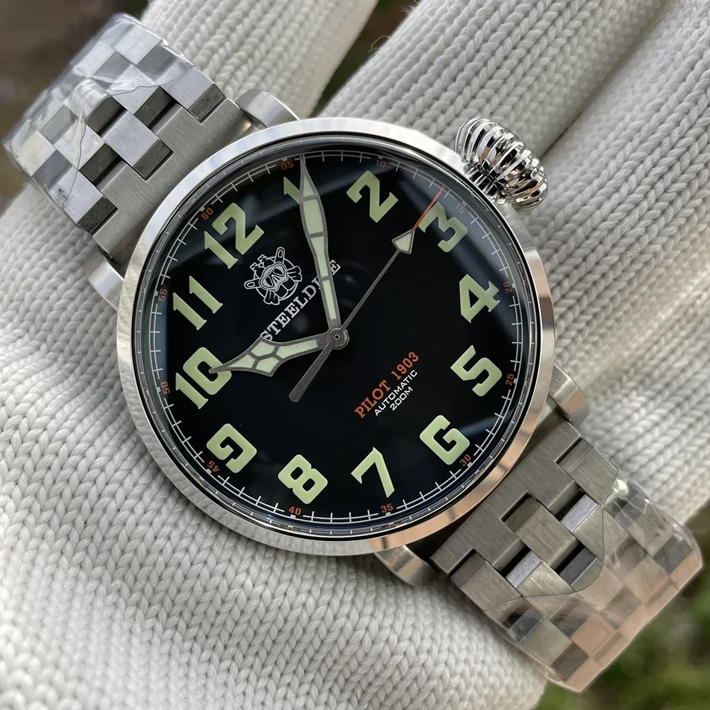 STEELDIVE Dive Watch SD1903 Stainless Steel 20Bar Waterproof Mechanical Watch Big Dial Super C3 Green Luminous Wristwatch