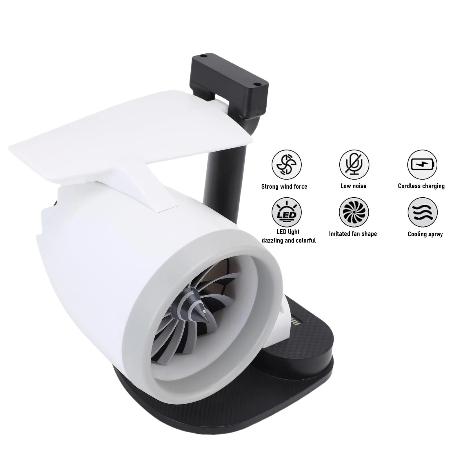 Adjustable Speed Desktop Fan 1.9A Input Desktop Turbine Fan 4000rpm 1W Engine Shaped Versatile USB with Tail Light for Office