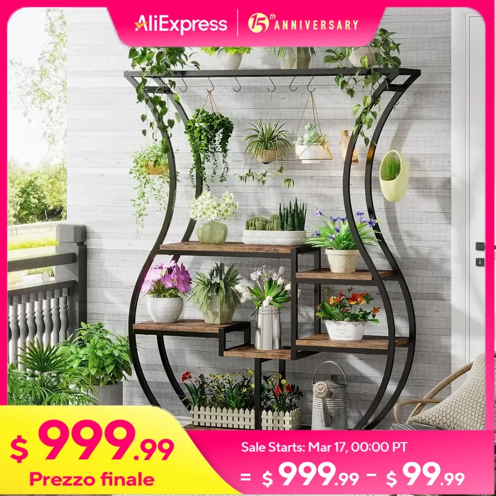 6-Tier Plant Stand 70.9 Inch Tall Plant Shelf Vase Shape Ladder Stand Multi-Purpose Plant Display Rack