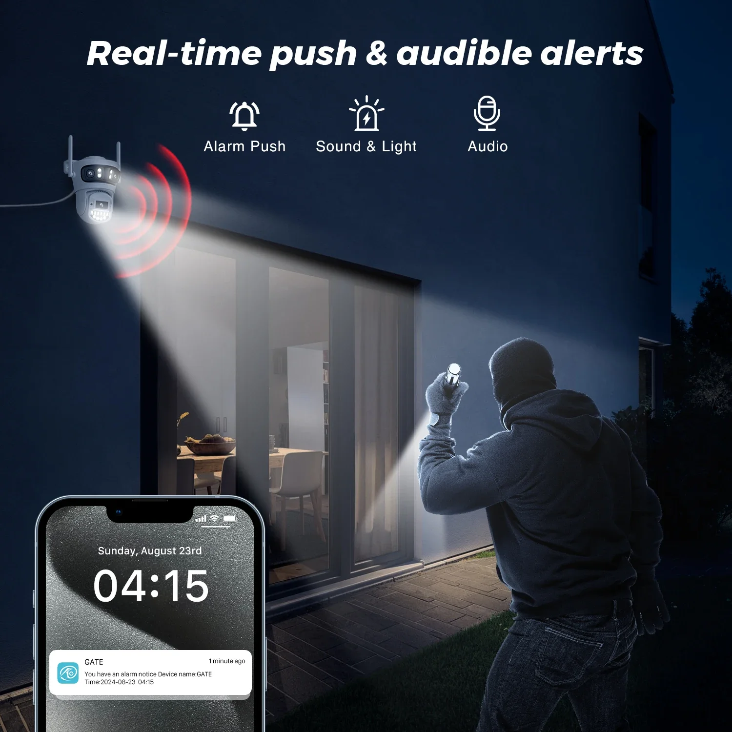 BESDER 15MP 6K PTZ Wifi Camera Three Lens Security Protection Night Vision Outdoor IP Camera CCTV Surveillance Monitor O-KAM Pro