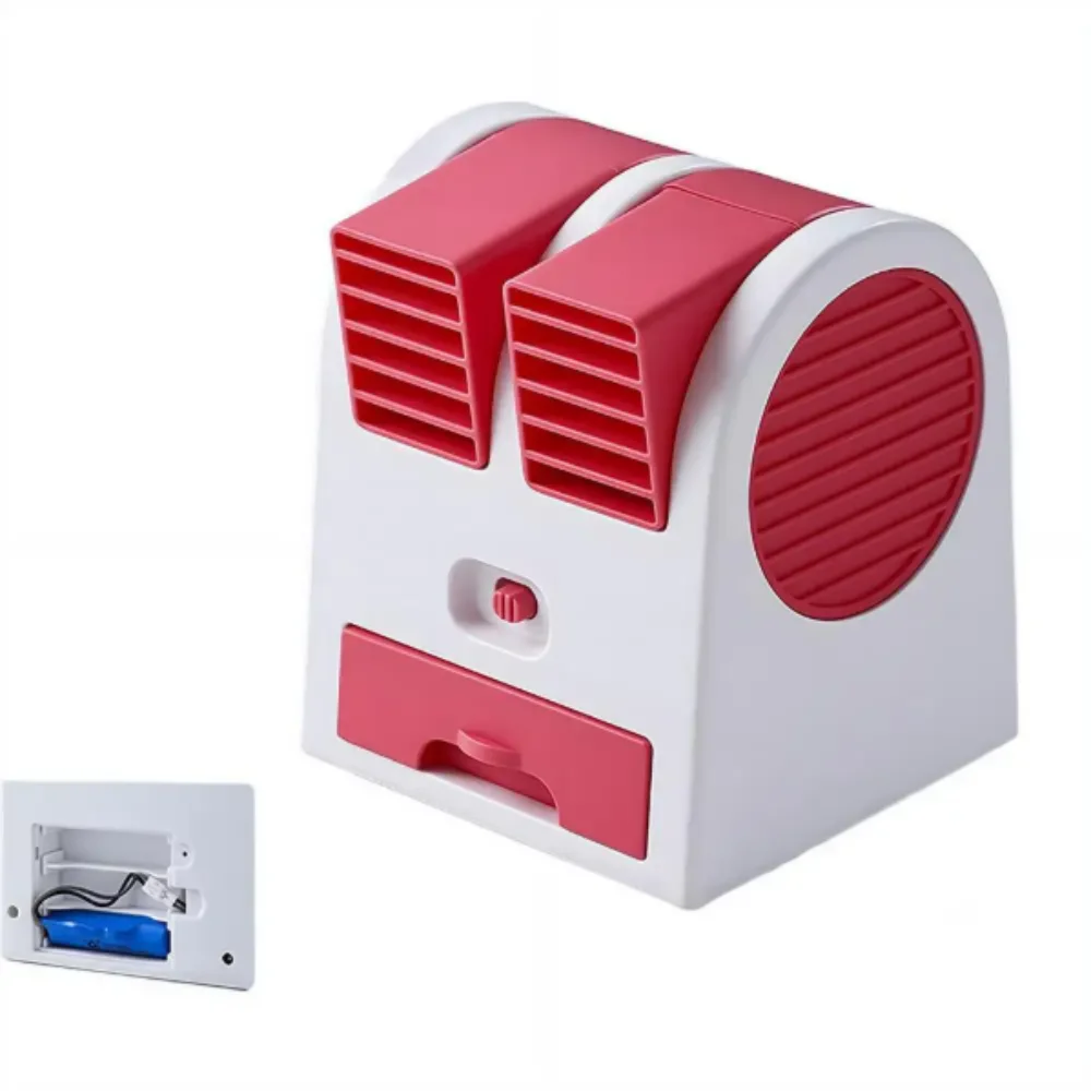 Quiet Mini Air Cooling Desk Fan Dual Air Outlet Battery Powered Portable Table Fan Ice Box Ice Water Tray
