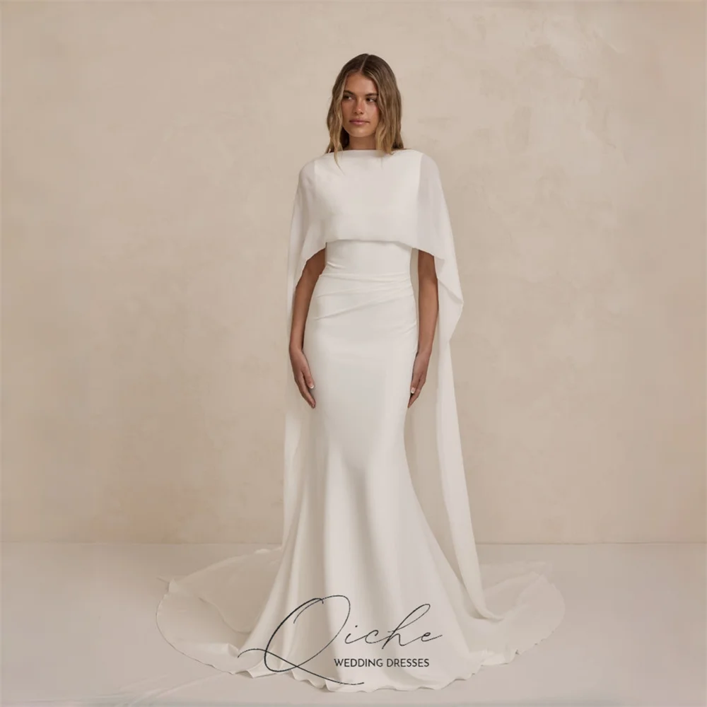 QICHE Vintage sirena Vestidos De novia con capa mujeres 2026 cuello redondo espalda abierta botones vestido De novia Vestidos De novia personalizados