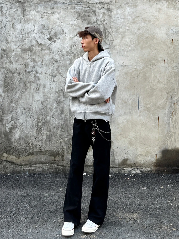 

Pure Black Elastic Straight Leg Men's Casual Pants Spring Autumn New Style American High Street Versatile Comfortable Breathable