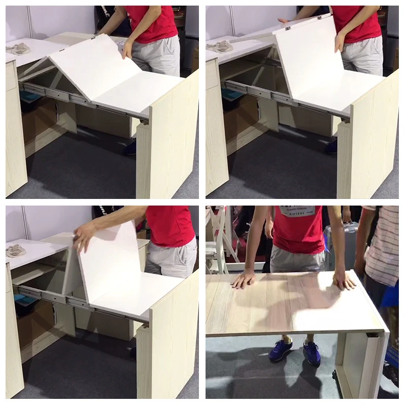Multifunctional แบน Push Telescopic Pull-Out รับประทานอาหารตาราง Track ซ่อนตู้ฮาร์ดแวร์ที่มองไม่เห็นพับตาราง Rail