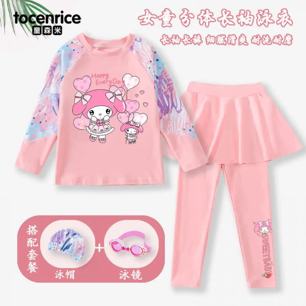 

Купальник My Melody для девочек, быстросохнущий купальник Sanrios, юбка с длинными рукавами и брюками, милая детская пляжная одежда для отпуска