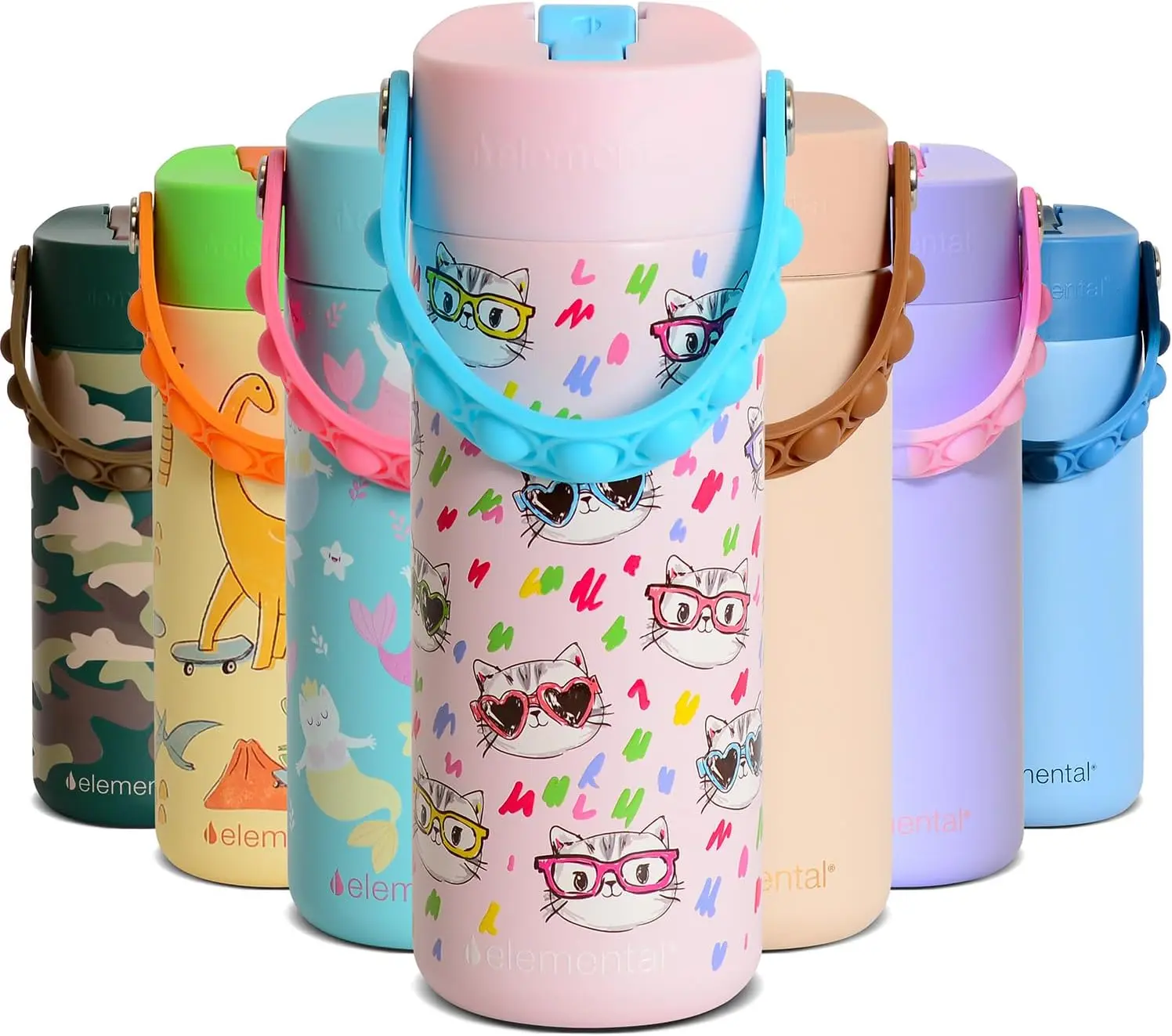 

Термос для детей из нержавеющей стали с соломинкой и крышкой, герметичный, 530 мл, дизайн с котиком, для школы, путешествий, спорта