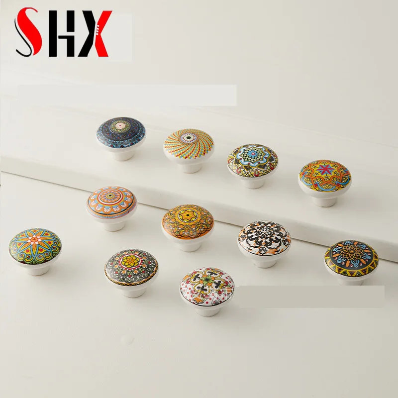 Bohemian Ceramic Handle European Handle Drawer Cabinet Door Circular Wardrobe Door Handle Ceramic