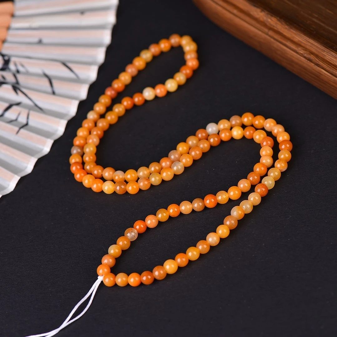 Natural Gold Jade Bracelet Chicken Oil Yellow 8mm Gemstone Accessory DIY 108 Round Beads Women's Three Circle Bracelet Necklace