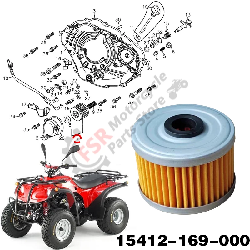 

Oil filter,Fits Adly ATV 300 Crossover Crossroad Sport II RS 500 S Hurricance Flat LOF,P/N:15412-169-000,Quad buggy parts