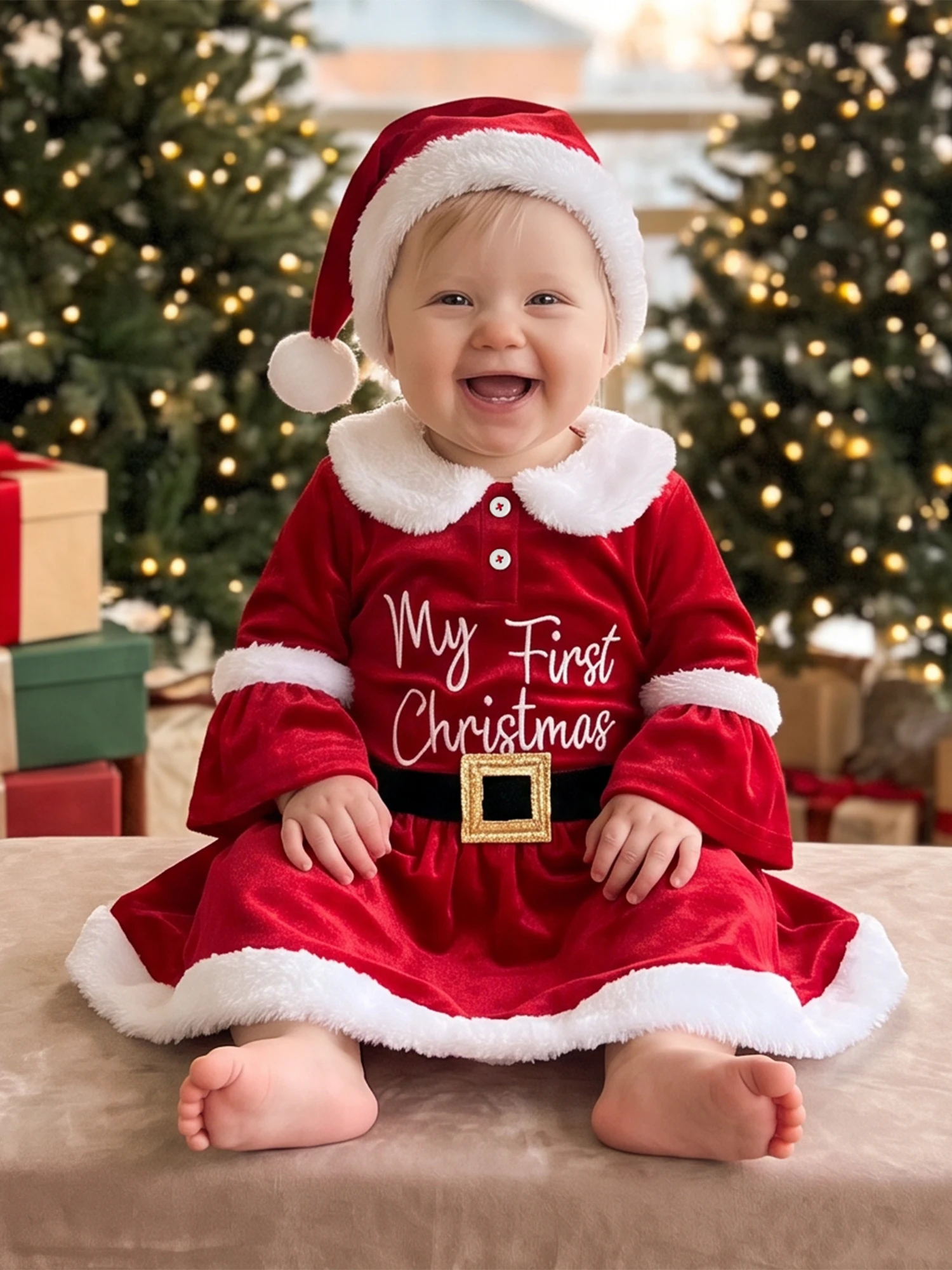 Doll Collar Collar Girl Baby Girl Christmas Long Sleeve Christmas Outfit Doll Baby Skirt High Quality