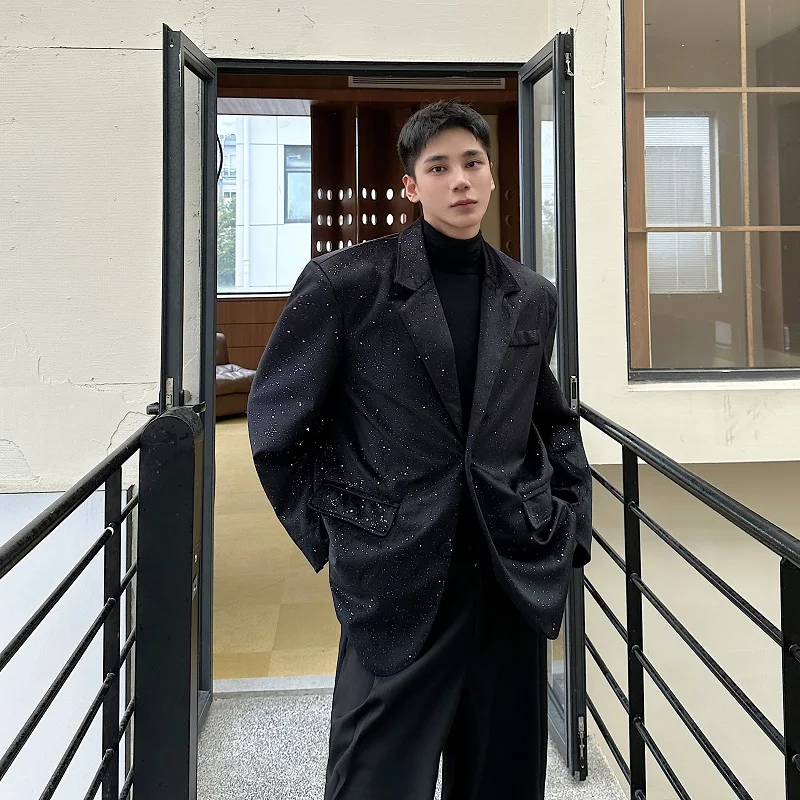 

Мужской повседневный костюм из бархата с пайетками на осень-зиму, свободный крой, модный трендовый топ-пиджак