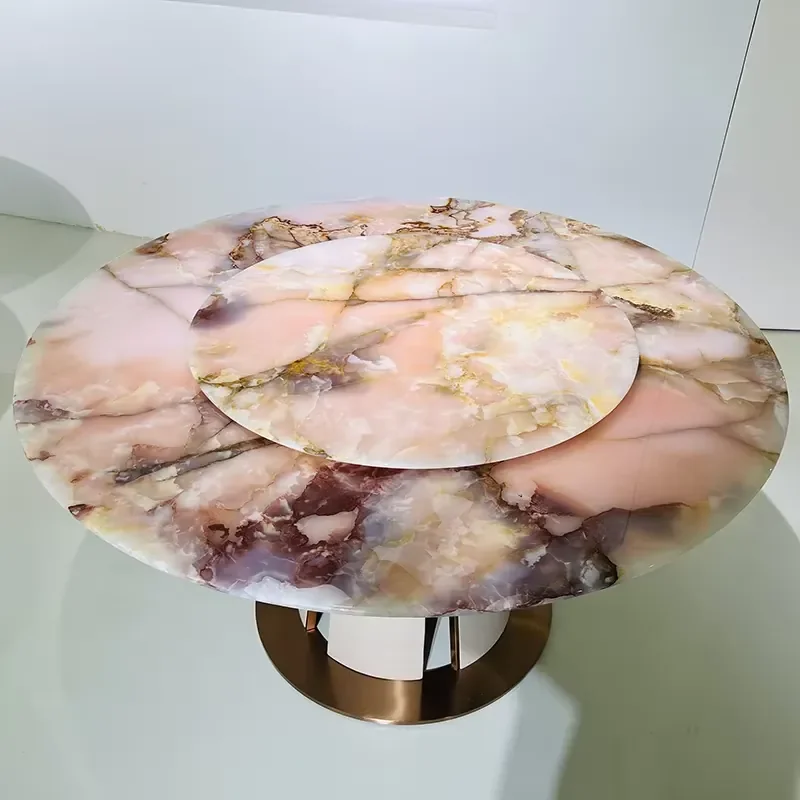 Blue and Pink Jade Natural Stone Modern Round Dining Table Home Furniture Onyx