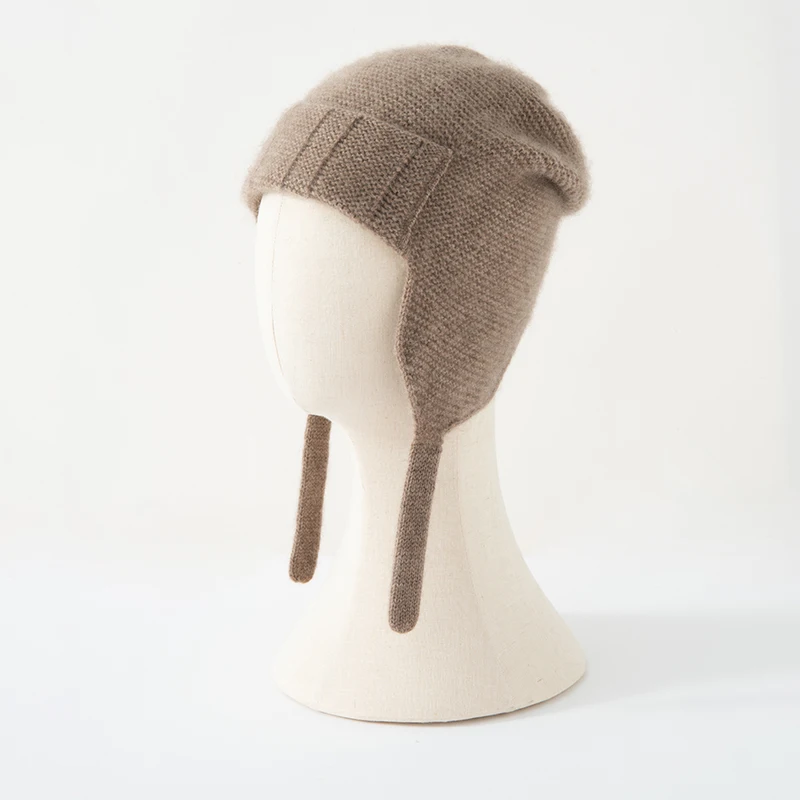Hohe Qualität Winter Frauen Kaschmir Hüte Mode Im Freien Warm Halten Ohr Caps Solide Strick Beanie Russische Hut Weibliche Bomber Hüte – Detail 11