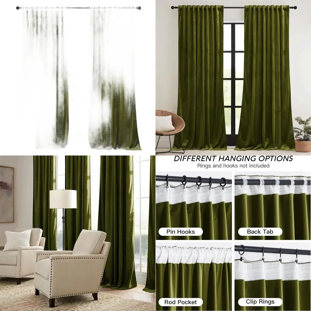 

Luxury Moss Green Velvet Curtains, 52 W x 90 L, 2-Panel Set for Patio Door & Room Window, Ideal for Spring-Summer Decor