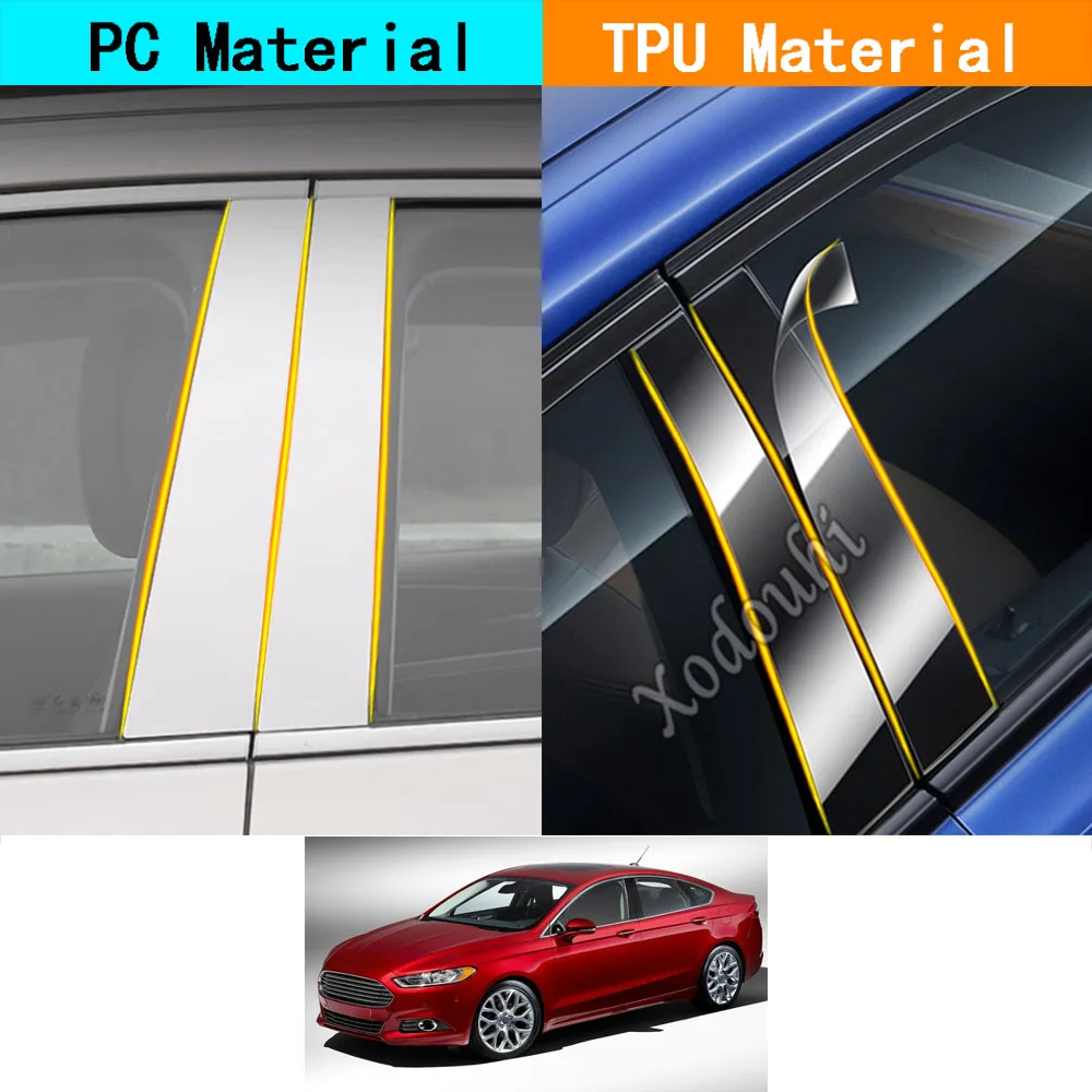 

Автомобильный ТПУ/глянцевый зеркальный столб крышка отделка двери окна молдинговые наклейки аксессуары 6 шт. для Ford Fusion 2013 2014 2015-2021