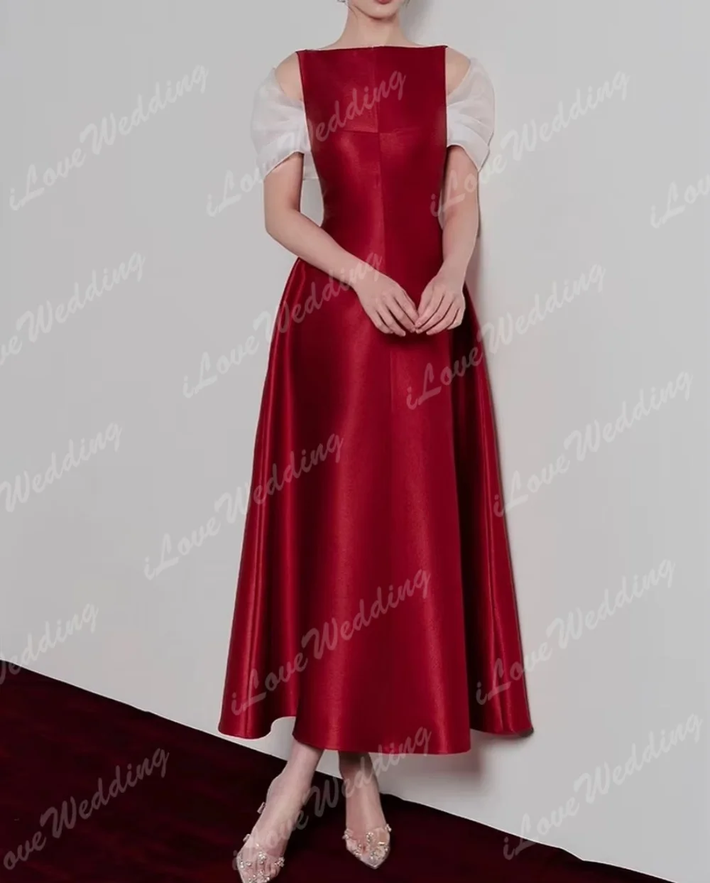 Vestido de noche de satén con hombros descubiertos, corte en A, vestidos de fiesta rojos hasta el tobillo, vestidos formales para fiesta de banquete para todas las ocasiones personalizados