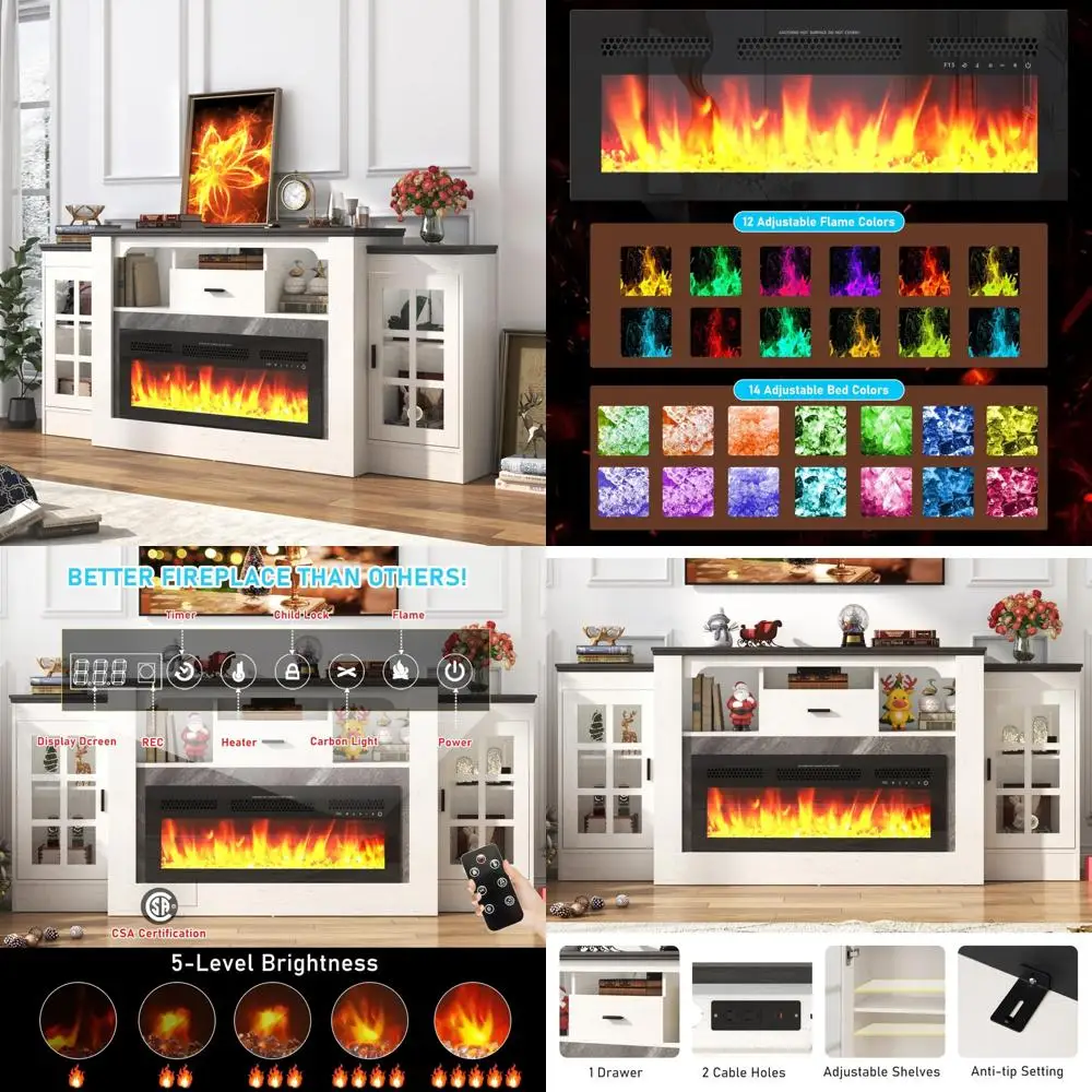

75 Electric Fireplace Mantel with Power Outlets, 70 TV, Tall Farmhouse Style Fireplace TV Stand, Heater & Remote