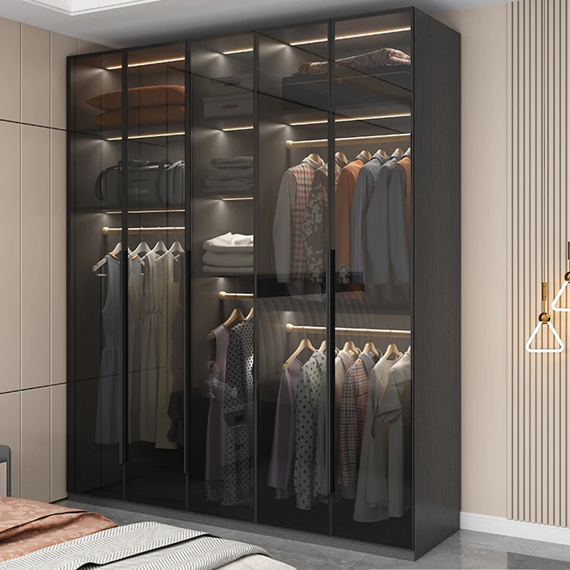 Custom wardrobe Home bedroom modern simple light luxury cloakroom combination of glass closet small apartment