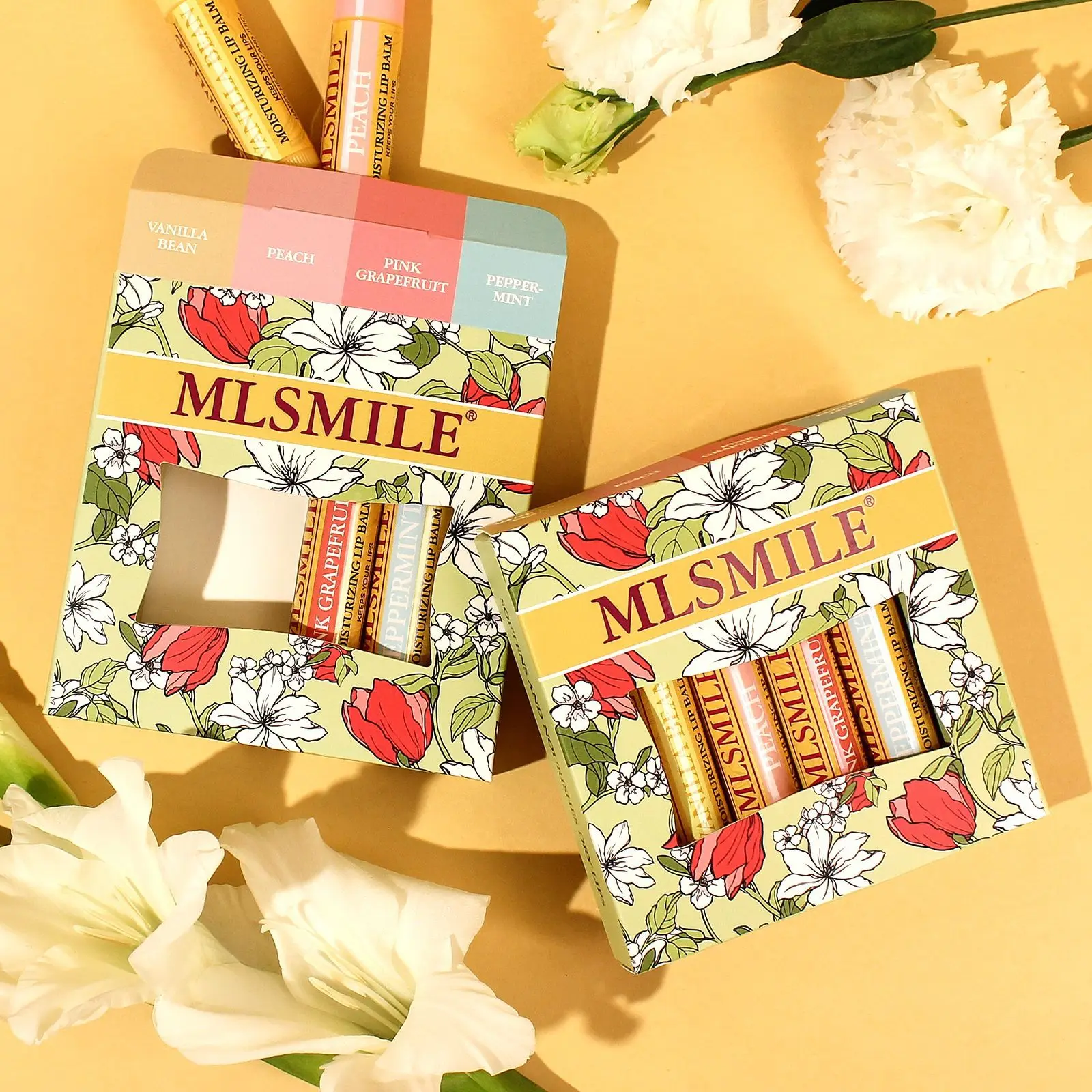 Mlsmilli 4 pçs clarear linhas labiais anti-seco rachado conjunto de bálsamo labial cuidados com os lábios hidratante duradouro sabor de frutas nutritivo bálsamo labial