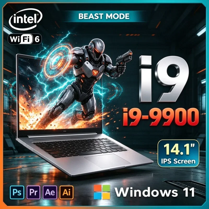 14.1" Portable Notebook Intel I9 9900 Windows 11 32GB RAM 2TB SSD Laptop Home Office Business Gaming Computer