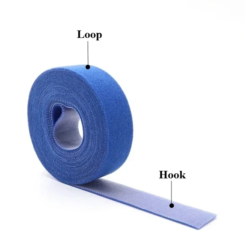 1/5Rolls 5M Blue Reusable Cable Ties Width10/15/20/25mm Double Side Hook and Loop Fastening Straps Cable Wire Management Tape