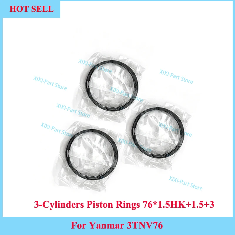 3TNV76 3-Cylinders Piston Ring For Yanmar 76*1.5HK+1.5+3 76mm  STD Overhaul Rebuild Kit Full Gasket Kit