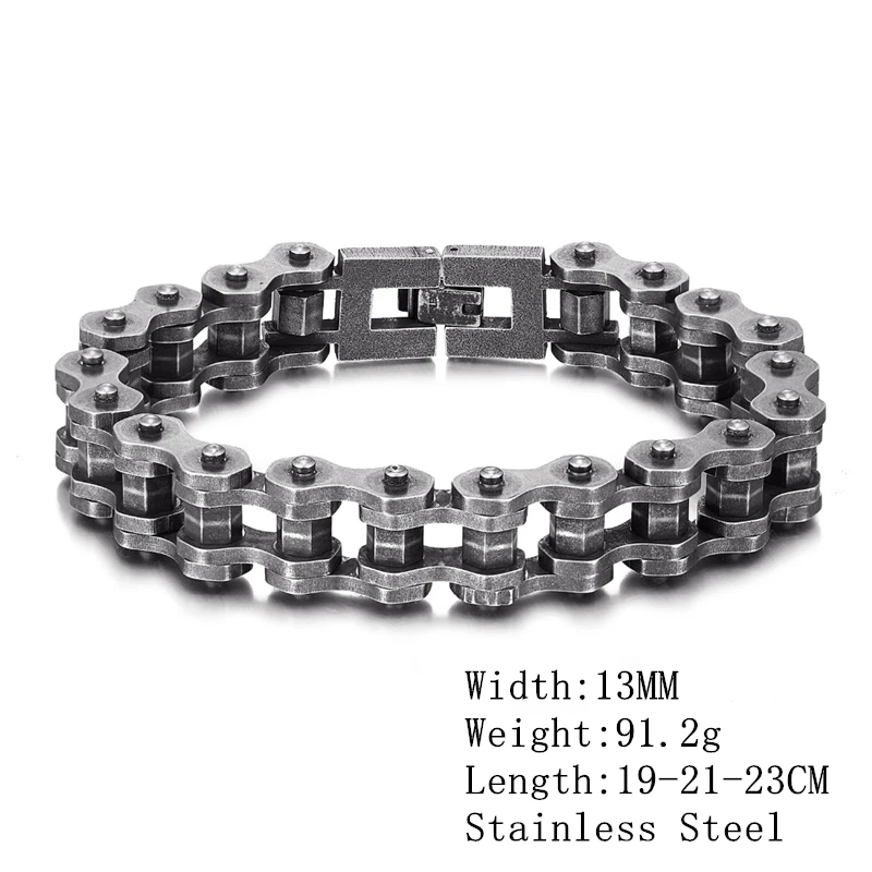 MKENDN Vintage Oxidized Black Bicycle Link Chain Bracelets for Men Stainless Steel Punk Motorcycle Charm Bracelets Male Pulseira