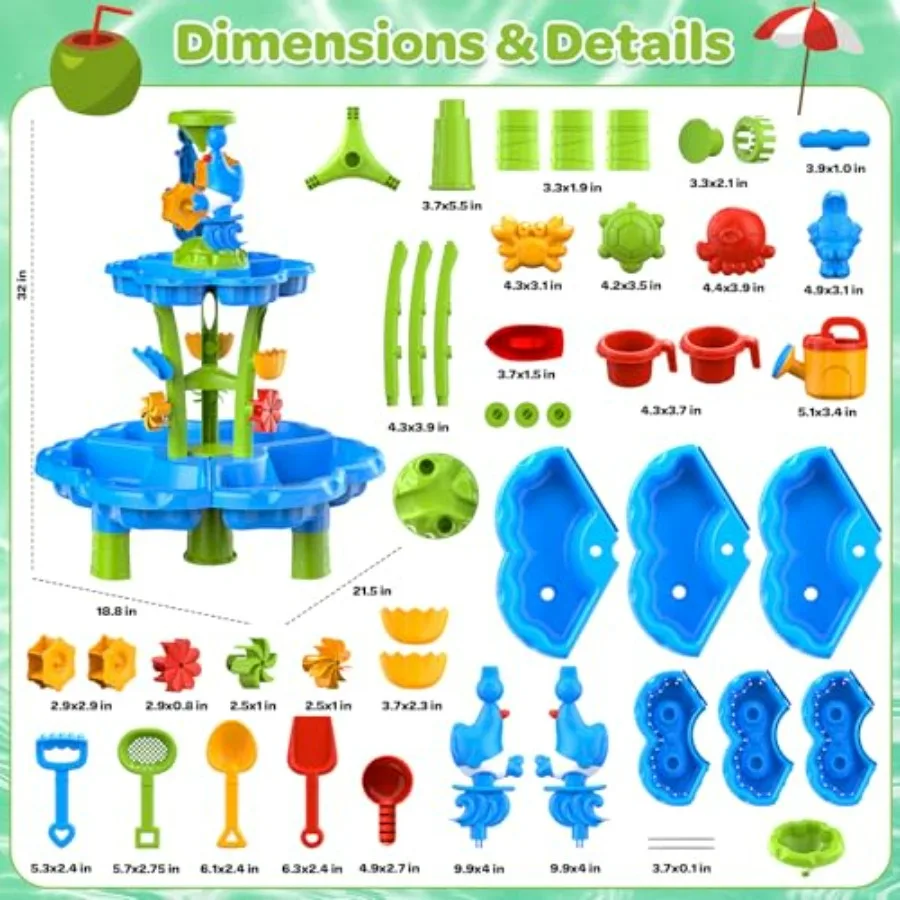 3-Tier Toddlers Water Sand Table - Multifunctional Summer Outdoor Toys with Stable Design, Sensory Learning Backyard Poolside B