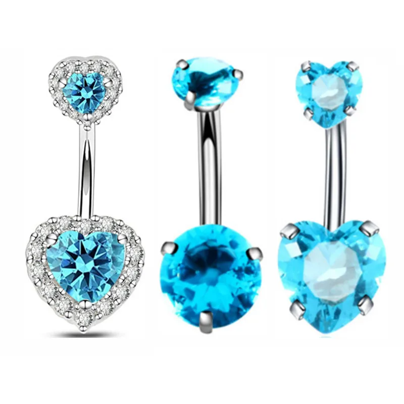 3PCS Pink Crystal Belly Button Rings Set