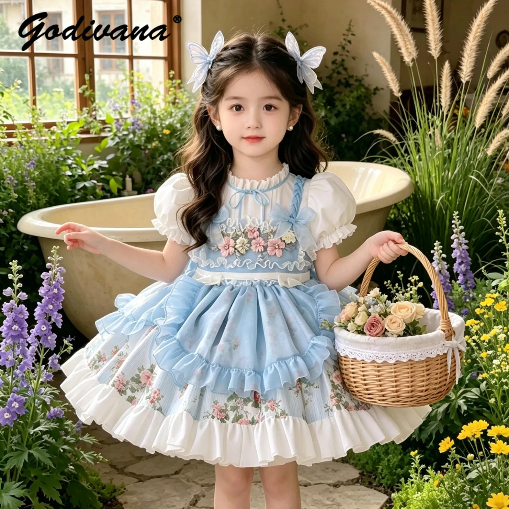 robe-de-princesse-lolita-douce-pour-bebes-filles-imprime-floral-3d-nouvelle-collection-ete-2026-manches-bulles-bleues-nœud-tulle-patchwork-tutu
