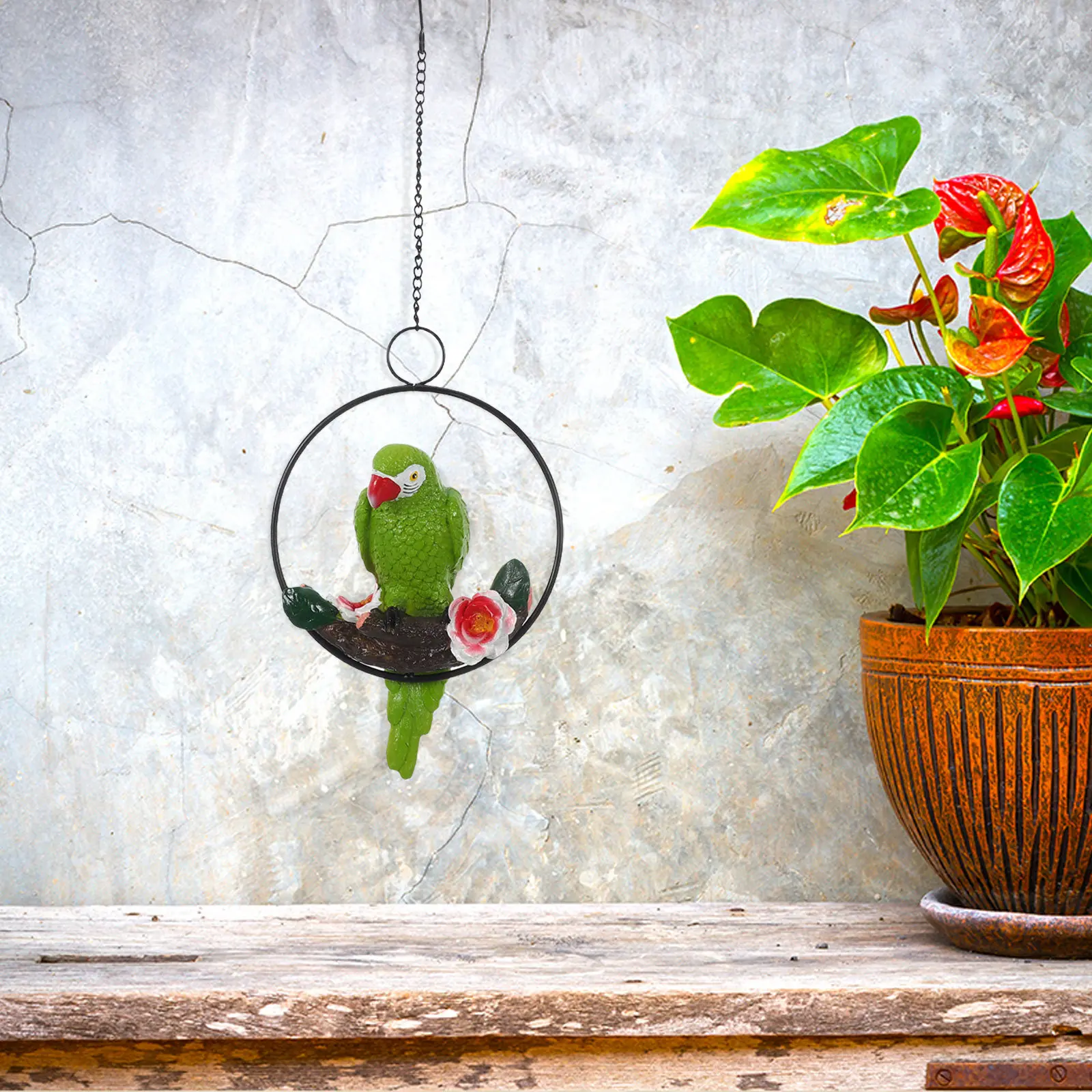 17インチの樹脂製インコの屋外吊り下げ装飾、リアルな庭の鳥の - Resin Art Sculptures のレビューと価格