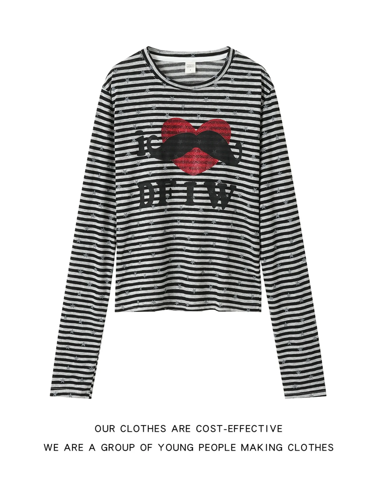 Y2K Millennium Style Long Sleeve round Neck T-Shirt Men Women Slim Fit Diamond Embellished  Color Base Layer Top