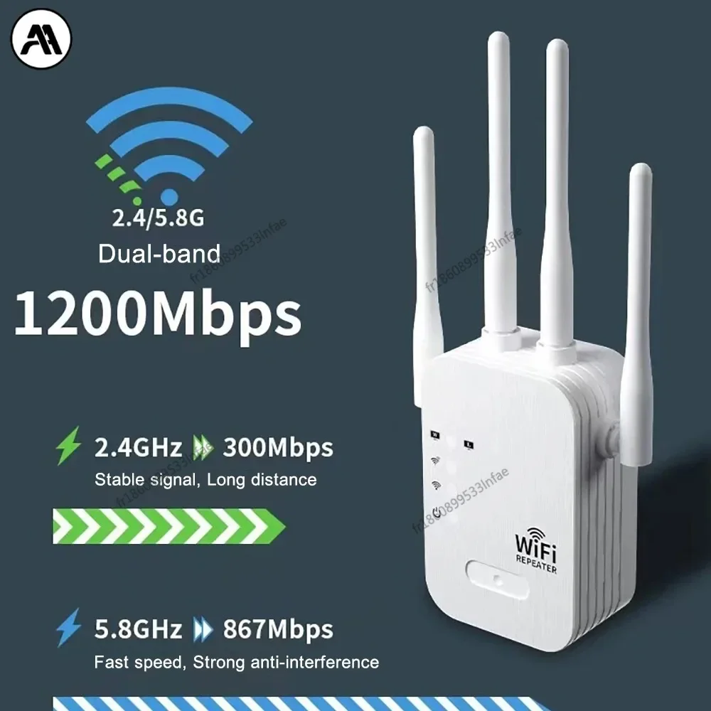 Repetidor wifi de doble banda de 1200m – Amplificador de señal de alta potencia de 2.4g y 5.8g con modo AP/router para una cobertura extendida