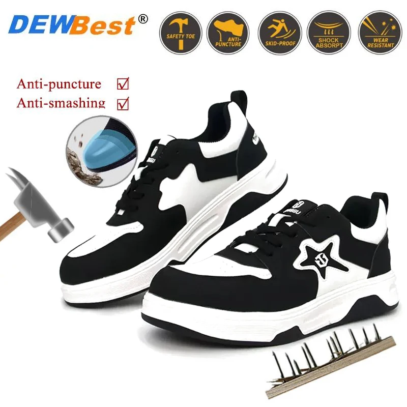 Men's soft and lightweight anti-smashing steel head anti-puncture protective shoes fashion wear-resistant work safety shoes