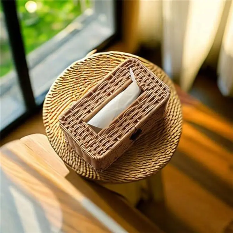ABSE-2X Rattan Rectangular Tissue Box Cover - Boho Decorative Woven Tissue Holder,Vintage Farmhouse Tissue Dispenser For Home