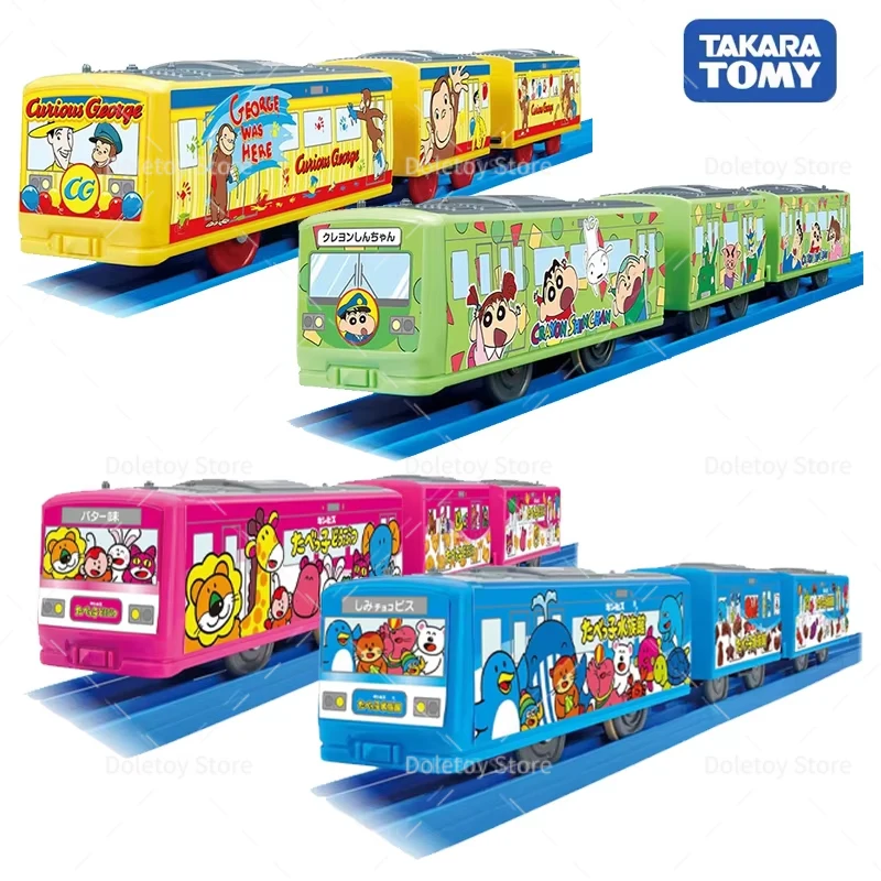 

Takara Tomy Tomica Plarail Curious George Crayon Shin-chan Electric Train Model Kit 3 Carriages Railway Kids Toy Gifts