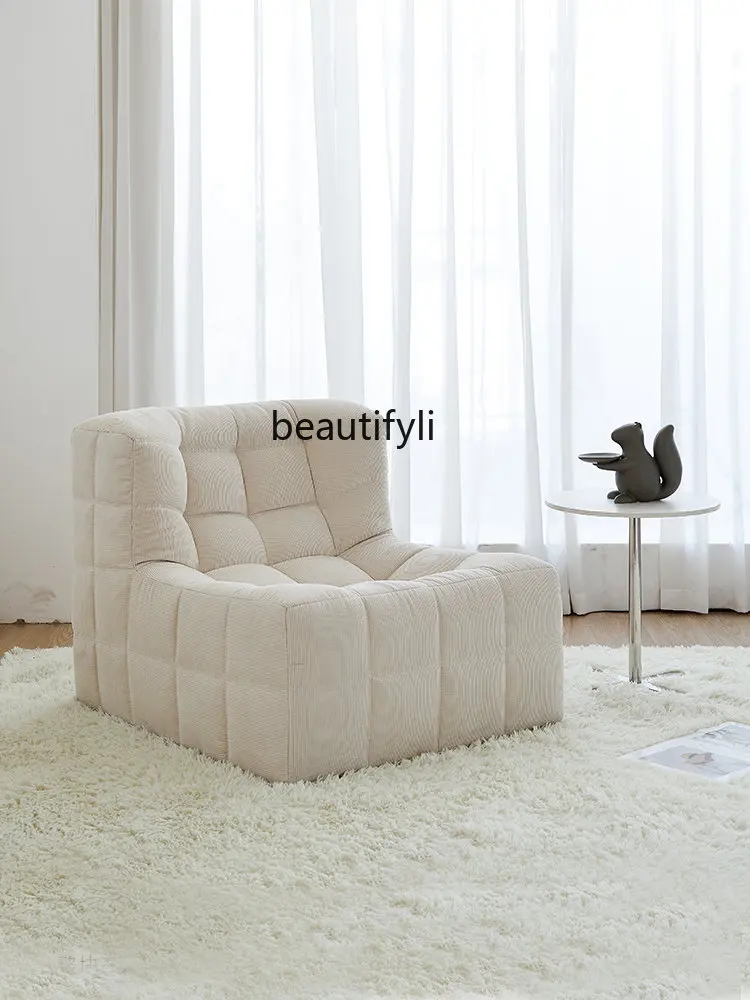 yj Lazy Sofa Corduroy Vintage Fabric Single Small Sofa Living Room Small Apartment Square Recliner