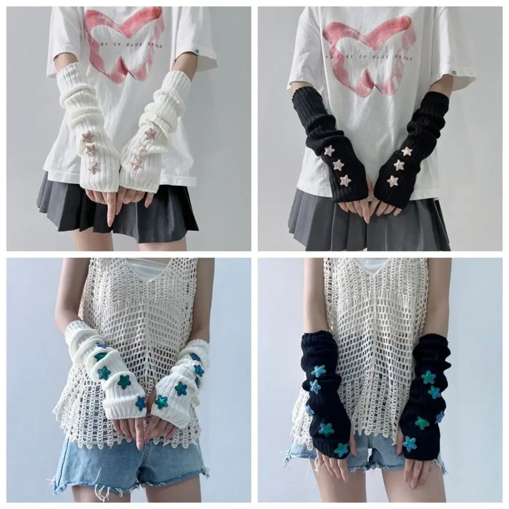 

Elastic Solid Color Star Knitted Gloves Y2k JK Arm Warmers Lolita Style Keep Warm Fingerless Gloves Party