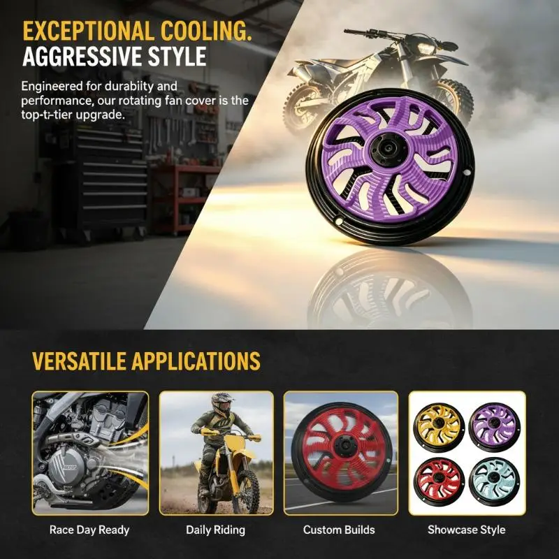 Universal Motorcycle Rotating Fan Cover Lightweight Plastic Spinner Radiator No Extra Burden for Long Distance Motorcycle Travel