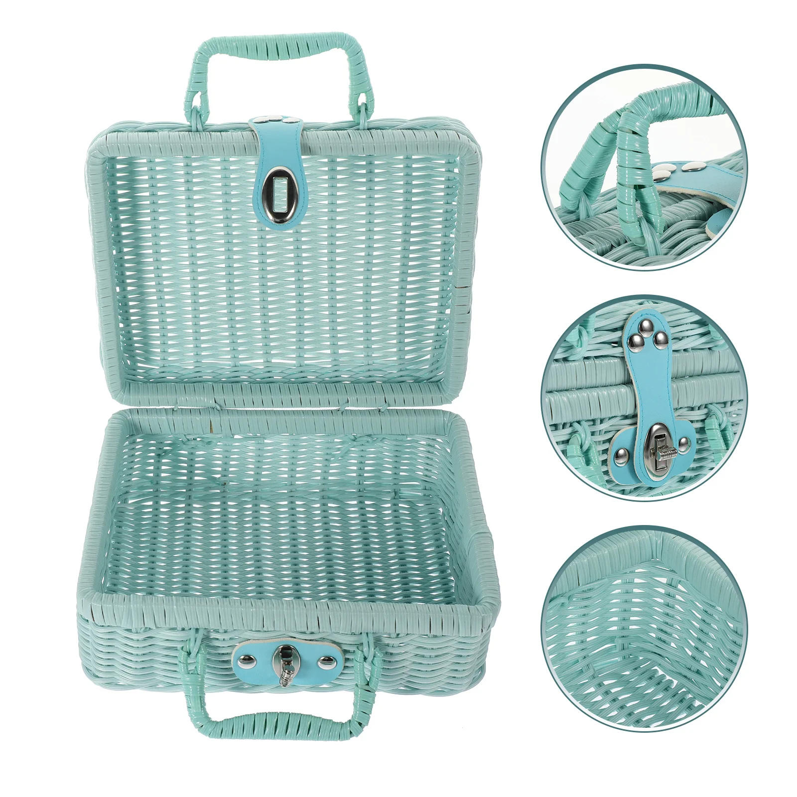 

Handwoven Vintage Light Blue Storage Basket Small Storage Box Picnic Basket Decorative Organizer Container
