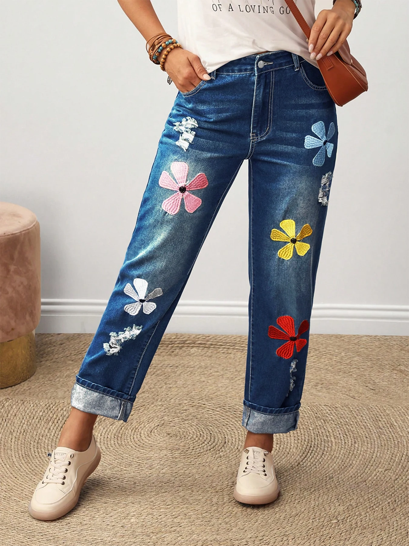 

Женские облегающие джинсы больших размеров, стрейч-принт с высокой талией, модные женские джинсы больших размеров.